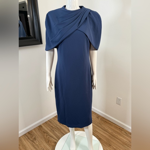 Badgley Mischka Crepe Cape Shift Dress Si3 12 - Picture 4 of 9